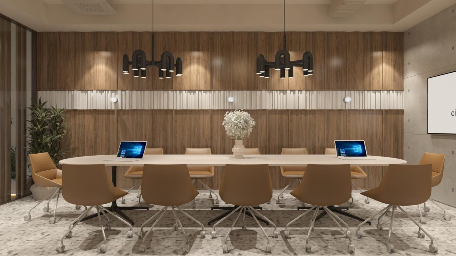 Meeting room with a long table